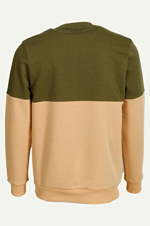 Haki Erkek Bisiklet Yaka Logo Nakışlı 3 İplik Çift Renk Sweatshirt NCS JEANS 1624