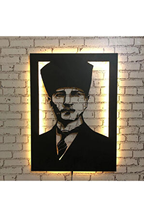Mustafa Kemal Atatürk Lazer Kesim Aydınlatmalı Ahşap (MDF) Tablo