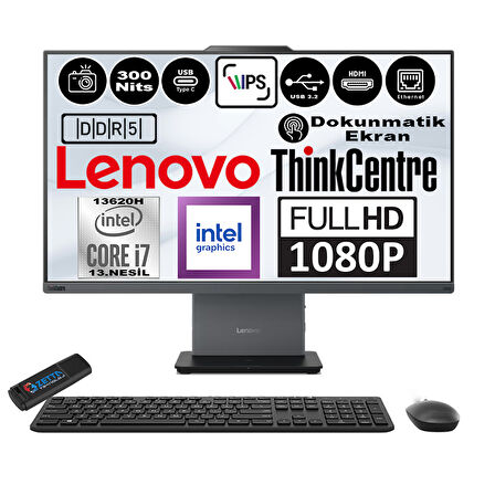 Lenovo Thinkcentre Neo 27 50A Gen5 Intel Core I7 13620H 32GB Ddr5 2tb SSD Freedos Intel® UHD Graphics 27" Dokunmatık Fhd All In One Bilgisayar 12SA0013TRF09 + Zetta Flash Bellek