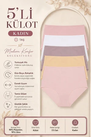 Kadın Külot Ekstra Yüksek Bel Lazer Kesim Esnek Iz Yapmayan 5 li Paket Polyester TAŞ