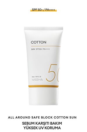 Yağlanma Eğilimi Gösteren Ciltler İçin Mat Bitişli Güneş Kremi All Around Safe Block Cotton Sun