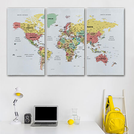 Harita Sepeti Türkçe Dünya Haritası Dekoratif Kanvas Tablo Son Derece Detaylı 1626