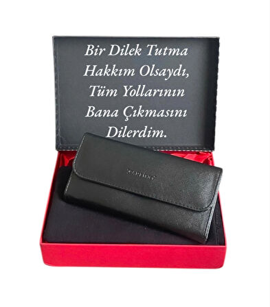 Hediye Seti Kadın Siyah Carlino Cüzdan -Penye Şal