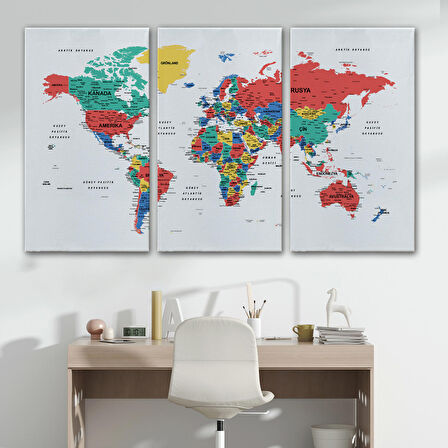 Harita Sepeti Türkçe Dünya Haritası Dekoratif Kanvas Tablo Son Derece Detaylı 1627