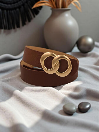 Sonsuz Gold Tokalı Kahve Kadın Kemer