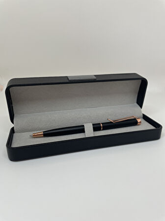 Elegance Series Gold Deri Kutulu Siyah Tükenmez Kalem