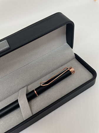 Elegance Series Gold Deri Kutulu Siyah Tükenmez Kalem
