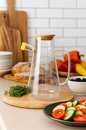 Sızdırmaz  ve Vakumlu Bambu Kapaklı Şık Yağdanlık & Sirkelik 900 ml