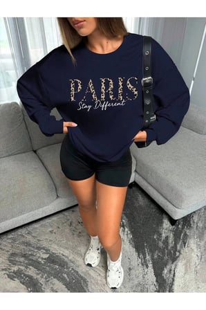 Unisex Paris Stay Different Tasarım Baskılı Bisiklet Yaka Sweatshirt