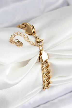 316L Çelik Klasik Kalın Zincir Model Gold Renk Kadın Bileklik