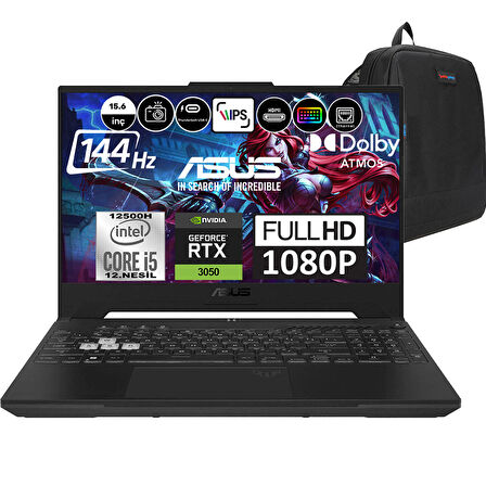 Asus Tuf Gaming F15 FX507ZC4 İntel Core I5 12500H 16GB 512GB SSD 4GB-RTX3050 15.6" FHD 144Hz Windows 11 Home Taşınabilir Bilgisayar HN205H01+ Weblegelsin Çanta