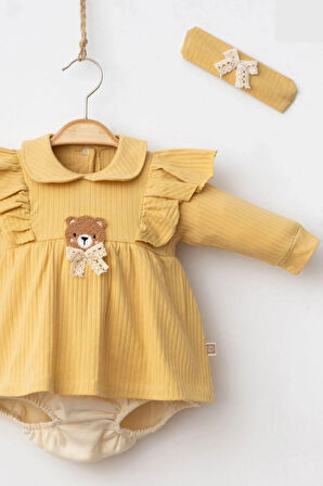 Kız Bebek Cute Bear Romper Baskılı Tulum