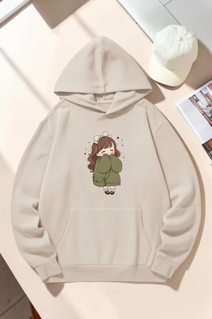 Unisex CuteAnime Baskılı Oversize Hoodie Kapüşonlu Sweatshirt