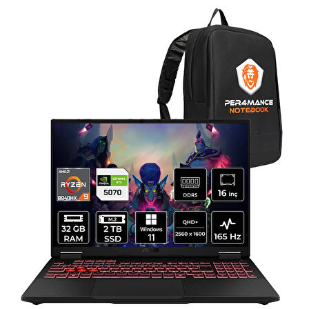 Asus TUF Gaming A16 R9 8940HX 32GB 2TB SSD RTX5070/8GB 165Hz 16'' 2.5K WQXGA W11H Laptop FA608PP