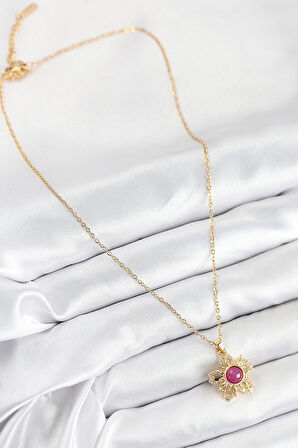 316L Çelik Zirkon Taşlı Döner Güneş Model Gold Renk Kadın Kolye