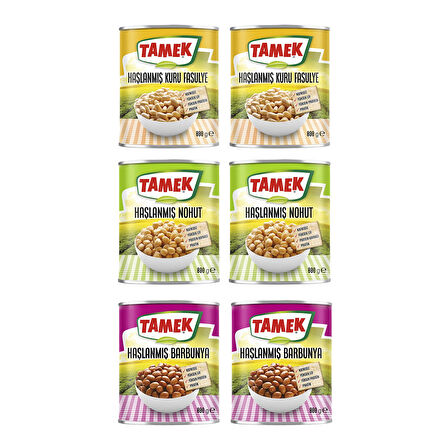 Tamek Haşlanmış Kuru Fasulye - Nohut - Barbunya 800 gr 6 lı Karma Paket