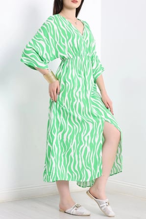 Modi Green Kruvaze Yaka Desenli Elbise Yeşil - 90354.1247.