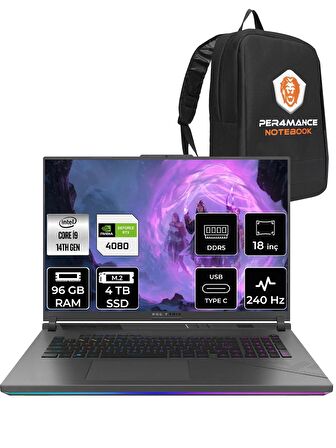 ASUS ROG Strix G18 i9-14900HX 96GB 4TB SSD RTX4080/12GB 240Hz 18" WQXGA FDOS N6092 & PER4 ÇANTA