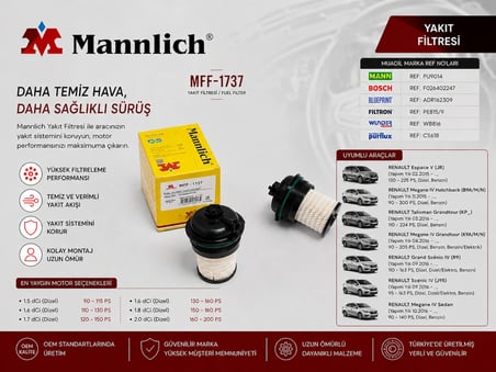 MFF-1737 164000637R RENAULT MEGANE 4 1.5 DCI (16-) - SCENIC 1.5 DCI (16-) - TALISMAN 1.6 DCI (18-)MAZOT FİLTRESİ