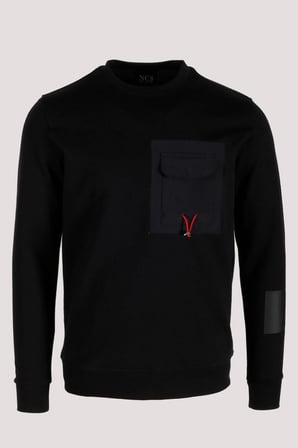 Erkek Sweatshirt Siyah Ön Cep Detaylı Relaxed Fit Double Face Crewneck NCS JEANS 1640