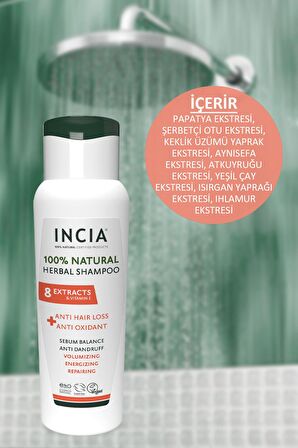 INCIA %100 Doğal Saç Dökülmesine Karşı Etkili Şampuan 8 Değerli Bitki Ekstresi Vegan 275 ml