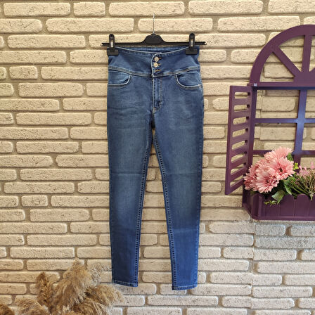 Yüksek Bel Likralı Jean Pantolon 90 Cm