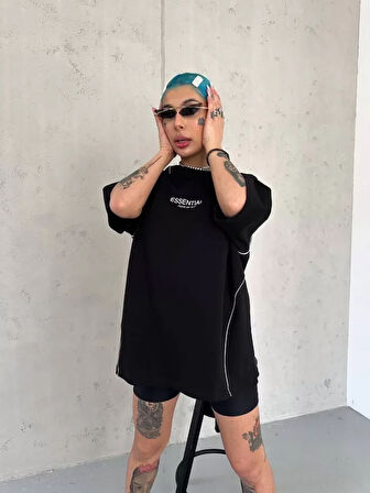 Unisex Basic Bisiklet Yaka Oversize T-Shirt - Haki