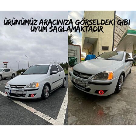 Opel Corsa C 2000-2006 Uyumlu Üniversal Mercekli Angel Sis Farı Metal Su Geçirmez 76 mm Buz Mavi Halkalı Gündüz Farı Angel Eyes 2 Adet