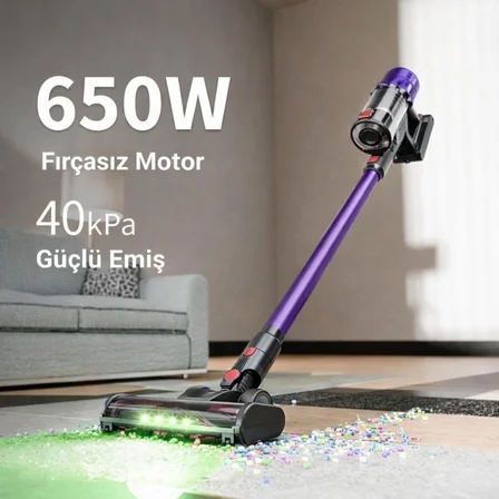 Kablosuz Dikey Süpürge 29.6V 2200mAh | LED Başlıklı | 3 Modlu Güçlü Emiş | HEPA Filtre | Şarjlı Süpürge