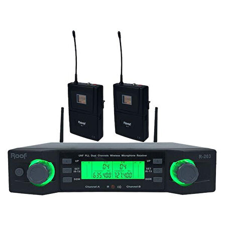 Roof R-203 2 Yaka 2 Kanal Kablosuz UHF Telsiz Mikrofon
