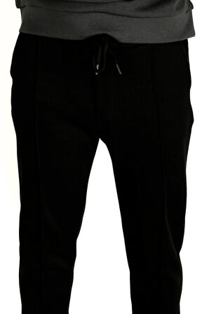 Erkek Siyah Bel İpli Slim Fit Yan Cepli Armürlü Jogger Pantolon NCS JEANS 1642