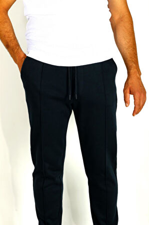 Erkek Lacivert Bel İpli Slim Fit Yan Cepli Armürlü Jogger Pantolon NCS JEANS 1642