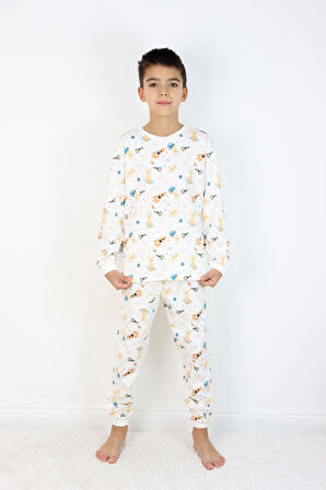 Erkek Çocuk Baskılı interlok Kumaş Uzun Kollu Pijama Takımı