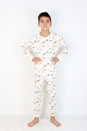 Erkek Çocuk Baskılı interlok Kumaş Uzun Kollu Pijama Takımı