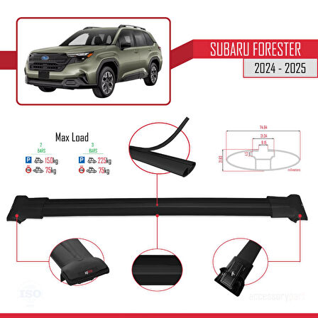 Subaru Forester (AYRIK) 2024-2025 Arası ile Uyumlu FLY Model Ara Atkı Tavan Barı Siyah 2 Adet