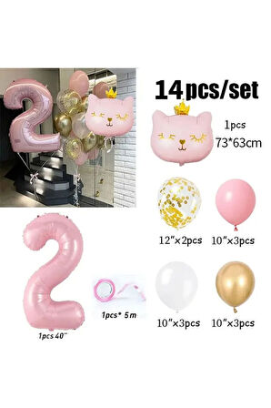 PEMBE KEDİ RAKAMLI YAŞ BALON SET