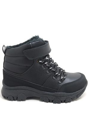 Unisex Çocuk Siyah Kalın Tabanlı Kışlık Trekking Botu
