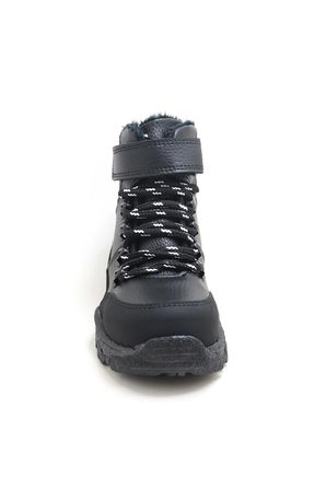 Unisex Çocuk Siyah Kalın Tabanlı Kışlık Trekking Botu