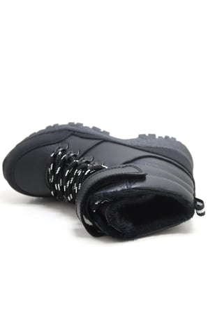 Unisex Çocuk Siyah Kalın Tabanlı Kışlık Trekking Botu