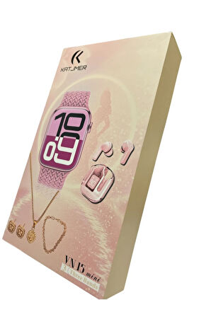 KATJMER VN15 MİNİ AMOLED 3 KORDON TAKI VE BLUETOOTH KULAKLIK HEDİYELİ ROSE GOLD