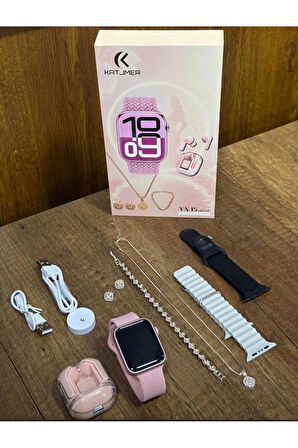 KATJMER VN15 MİNİ AMOLED 3 KORDON TAKI VE BLUETOOTH KULAKLIK HEDİYELİ ROSE GOLD