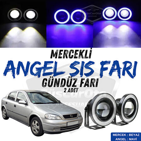 Opel Astra G 1998-2004 Uyumlu Üniversal Mercekli Angel Sis Farı Metal Su Geçirmez 76 mm Mavi Halkalı Gündüz Farı Angel Eyes 2 Adet