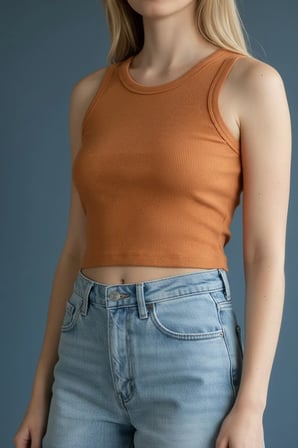 Kadın Kaşkorşe Bisiklet Yaka Turuncu Crop Atlet Tişört - 2001