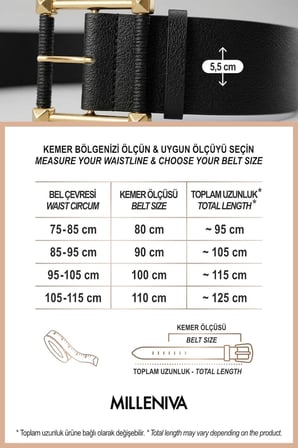Kare Gold Tokalı Siyah Kalın Kadın Kemer 5.5 cm