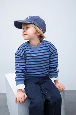 DeFacto Erkek Bebek 2'li Takım Bisiklet Yaka Çizgili Sweatshirt Beli Lastikli Eşofman Altı D7750A525SPNV256