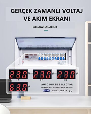 TOMZN Otomatik Faz Seçici ve Yüksek Alçak Voltaj Akım Koruma Rölesi 63A Dahili Kontaktör Yüksel Voltaj Koruyucu Röle