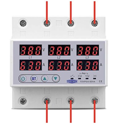 TOMZN Trifaz 380V Gerilim Ve Akım Koruma Rölesi Yüksek Alçak Voltaj Akım Koruma 63A 3 Fazlı Gerilim Koruyucu Röle