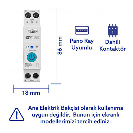 Tomzn WiFi Özellikli Akıllı Sigorta Dahili Enerji Ölçerli Zaman Rölesi 63A