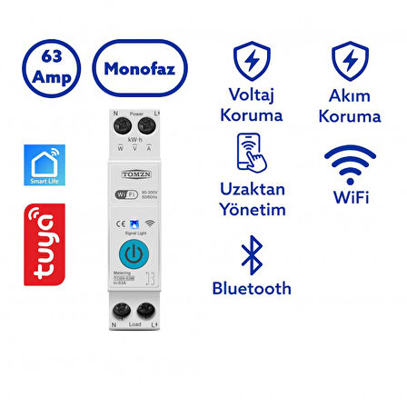 Tomzn WiFi Özellikli Akıllı Sigorta Dahili Enerji Ölçerli Zaman Rölesi 63A