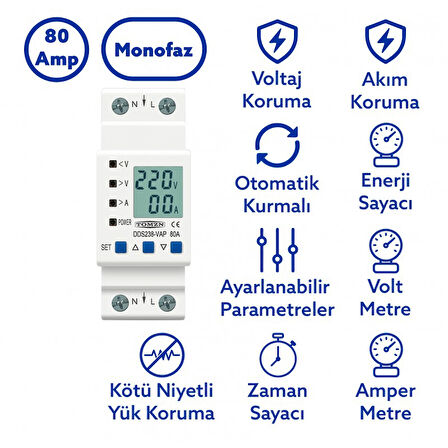 Tomzn Hiking Voltaj ve Akım Koruma Rölesi Yüksek Alçak Gerilim ve Akım Koruyucu Röle 80A